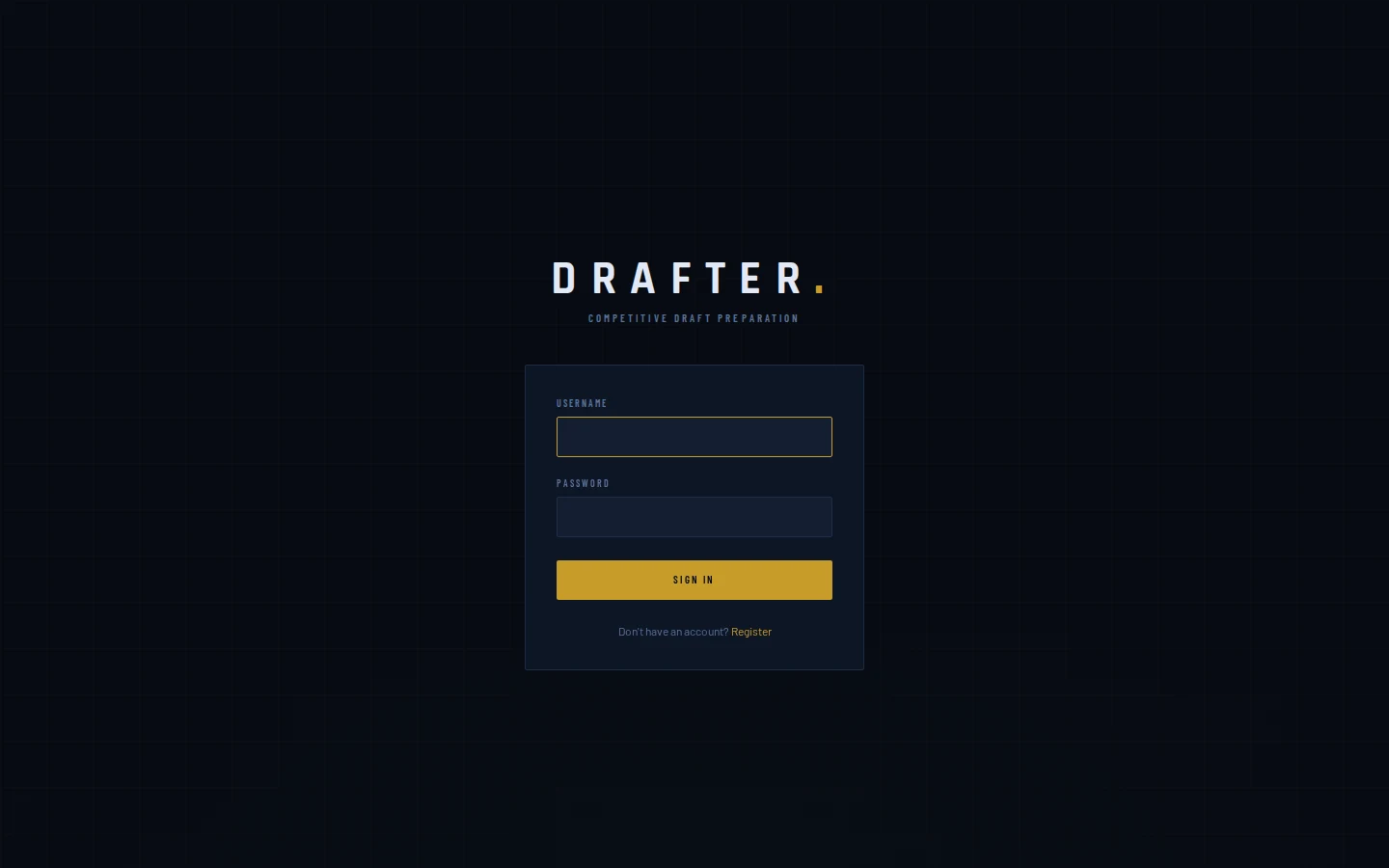 Pantalla de acceso de Drafter, la plataforma de preparación competitiva