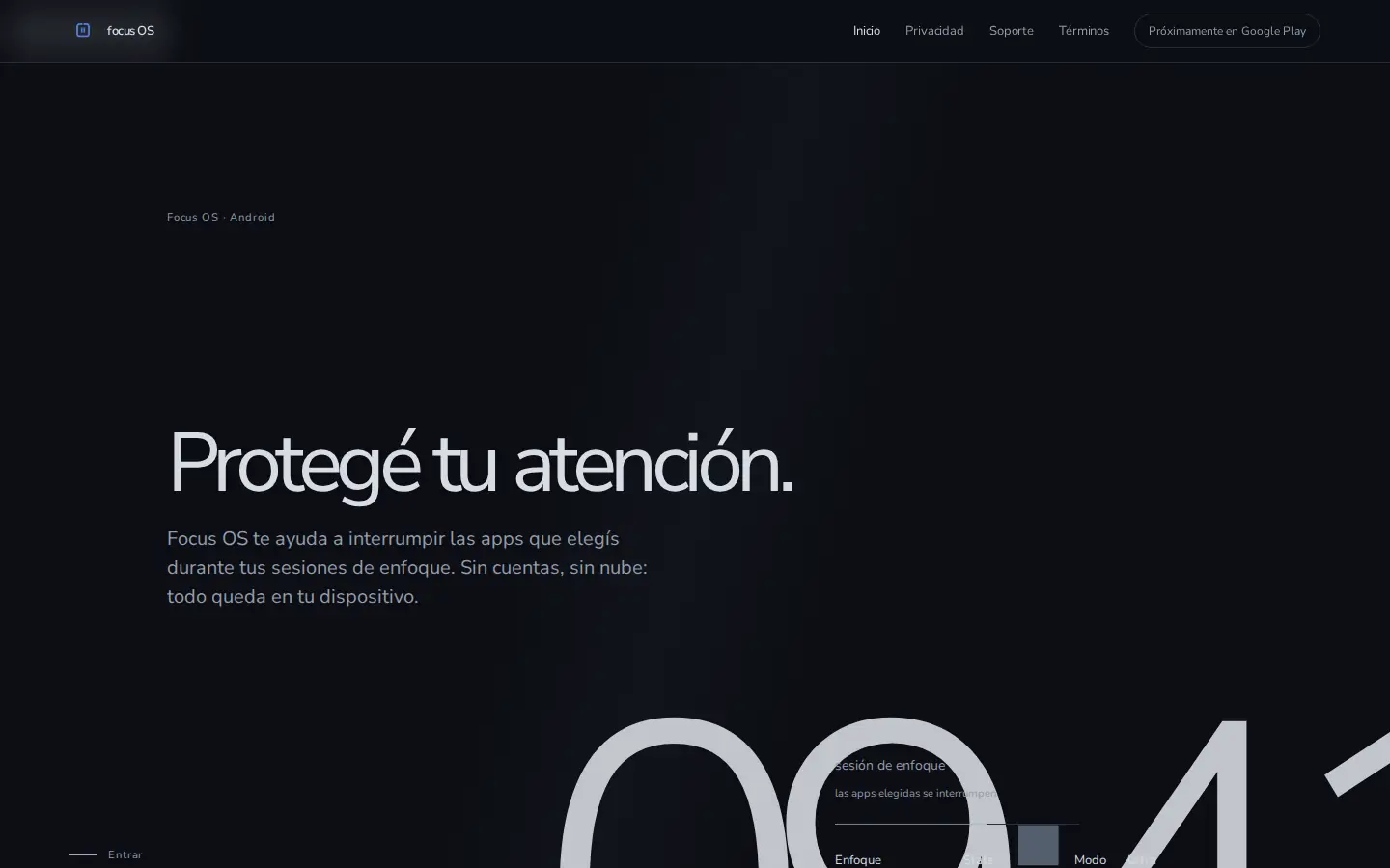 Focus OS home page, the Android app that protects your attention